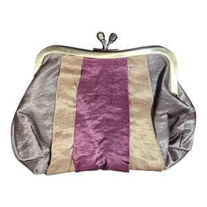 🎅 3/$10 Y2k Bath & Body Works Purple Pewter Bronze Kiss Lock Satin Clutch